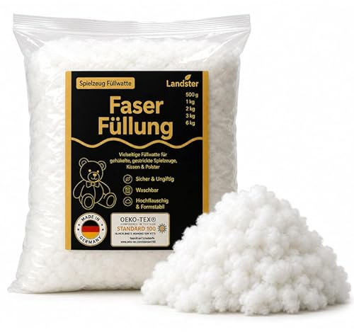 LANDSTER Toy Füllwatte für Kuscheltiere, 100% Reine bastelwatte, hypoallergen, hochwertige Mehrzweck-Kapokwatte für Häkel-, Strickspielzeug, Kissen und Kissen|1 KG