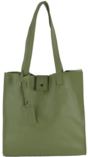 modamoda de - T247 - Ital. Leder Shopper mit herausnehmbarer Innentasche, Farbe:Olivgrün