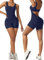 Vertvie Damen Jumpsuit Kurz Eng Scrunch Butt Bodysuit Sexy Rückenfrei Ärmellose Playsuit Stretch Sport Overall One Piece Ganzkörperanzug Romper Yoga Fitness Workout (Marine Blau,S)