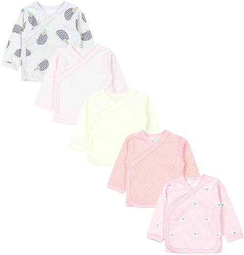 TupTam Baby Mädchen Langarm Wickelshirt Baumwolle 5er Set, Farbe: Tupfen Apricot Hellrosa Ecru Igel Grau Bärchen Rosa, Größe: 74