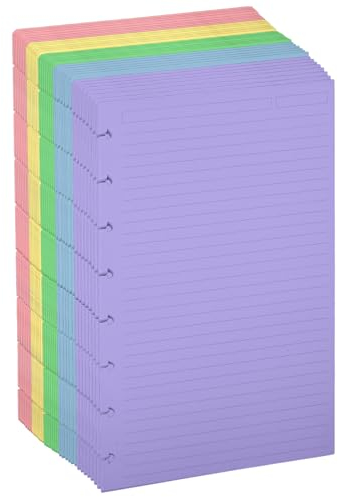 100 Blatt Nachfüllbares A5 Papier Liniert,A5 Bunte Nachfüllpapier Liniert,A5 8-Ringmappe Planer Einlagen,A5 Ringbuch Nachfüllpapier,Refill Paper Nachfülleinlagen,für Binder Notizbuch Linie Papier