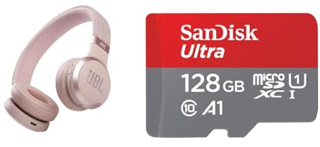 JBL Live 460NC kabelloser On-Ear Bluetooth-Kopfhörer in Rosa Mit Noise-Cancelling und Sprachassistent & SanDisk Ultra Android microSDXC UHS-I Speicherkarte 128 GB + Adapter Für Smartphones und Tablets