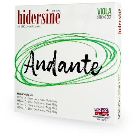 Hidersine Andante Violasaiten-Set Stahlkern, Saiten aus Legierung für Langlebigkeit und einfaches Spielgefühl Großartiger Klang und tolles Preis-Leistungs-Verhältnis Ideal für alle Violastudenten