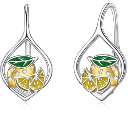 VONALA Zitrone Ohrringe 925 Sterling Silber Zirkon Hebel Zurück Obst Ohrringe Zitrone Schmuck Geschenke Für Damen, Mutter