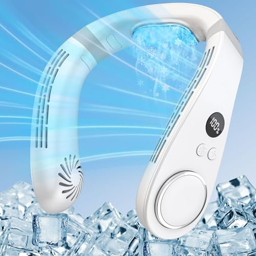 Kouric Ventilador de Cuello Aire Acondicionado,Aire Acondicionado Portatil Cuello,Ventilador Cuello Portatil 4 Velocidades,Ventiladores de Cuello,Aire para el Cuello-Blanco