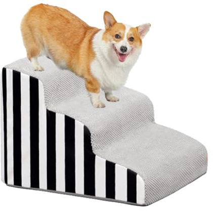 HASA zone Hundetreppe 3 Stufen, Haustiertreppe mit Abnehmbarem & Waschbarem Plüschbezug, Tragbare Hunde Treppe 40cm Hoch für Bett, Coach, Sofa oder Auto