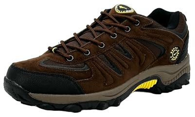 Wildora® Herren Wanderschuhe atmungsaktive Trekkingschuhe rutschfeste Outdoor Schuhe (Dunkelbraun-Gelb,43)