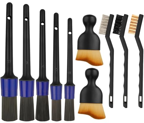 OHVBAEON 10Pcs Car Detailing Brush Kit, Interior & Exterior Cleaning Kit with Soft Wheel Brushes