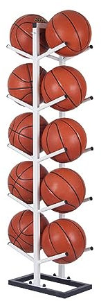 XZOMEAYT Support de Ballon Vertical, Support de Support de Football de Basket-Ball, Présentoir Multicouche Pour Volley-Ball, Rugby, Football, Garage, Maison, École, Rangement/White Double Row/5 Flo