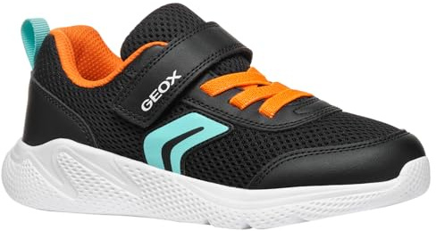 Geox J SPRINTYE BOY A Sneaker, Black/Lt Blue, 3.5 UK