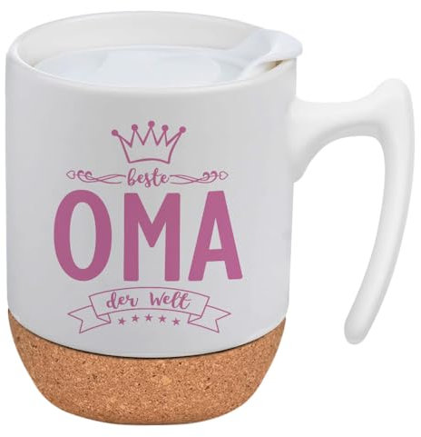 Muttertagsgeschenk für Oma Tasse mit Deckel und Untersetzer, Beste Oma der Welt Kaffeetass Geschenk für Großmutter zum Geburtstag Muttertag Weihnachten