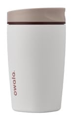 Owala SmoothSip Slider Insulated Stainless Steel Coffee Tumbler, Reusable Iced Coffee Cup, Hot Coffee Travel Mug, BPA Free 12 oz, Tan/White (Vanilla Bean)