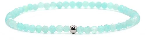 Echtes Amazonit AAA Edelstein Armband mit facettierten 3mm Perlen - verschiedene Längen - Heilstein Schutzstein Edelsteinarmband Glücksbringer Talisman Geschenk (Amazonit, 18CM)