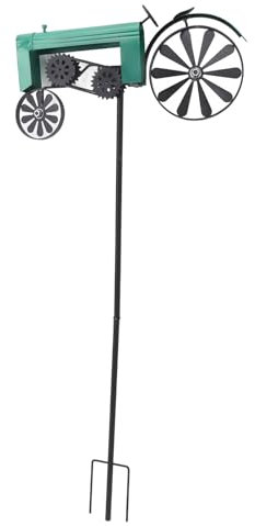 CCYLEZ Traktor-Windspiel, Pfahl-Windmühlen-Dekoration, Rustikales, Interessantes Eisen für Garten und Rasen (Green)