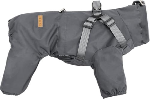 BT Bear Hundegeschirr, Regenmantel, verstellbar, 4 Beine, Hundejacke mit Geschirr, reflektierender Overall, wasserdichter Mantel für mittelgroße und große Hunde, Grau, Größe 3XL