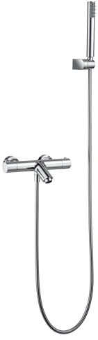 GALYON IMEX Grifería Termostática para Baño/Ducha Serie MONZA, Grifo Bañera Moderno – Acabado Cromado con Soporte ABS y Flexo PVC 1.8m, Cartucho Autolimpiante TURN CLEAN SYSTEM.