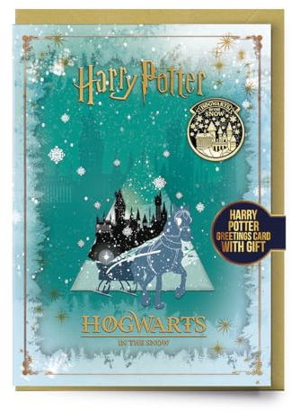 Harry Potter Hogwarts In The Snow Weihnachtskarte mit Hogwarts im Schnee Anstecknadel
