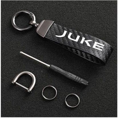 Auto Schlüsselanhänger für Nissan Juke Kohlefaser Leder Seil 360 ° Drehbarem Anti-Verlust-D-Ring Schlüsselanhänger Auto Zubehör,Black-12.5CM