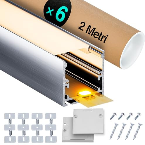 LASLUX 6 x 2m(12m) LED Aluminium Profil, LED Leisten in Aluprofil U-Form für LED Stripes (1-32mm) mit Abdeckung, inkl. Endkappen und Montageclips LED Schienensystem für LED Strip