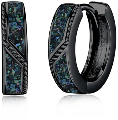 Midir&Etain Ohrringe Creolen mit Abalone Muschel 925 Sterling Silber Schwarzer 15mm Huggie Ohringe Schmuck Geburtstag Geschenk für Prime Herren Damen