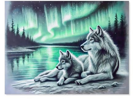 Klassisches Puzzle 1000 Teile，Zwei Wölfe am Seeufer，Kind Oder Einen Freund,1000 Piece（75x50cm）-F47