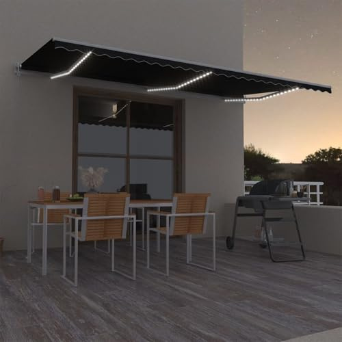 IKAYAA Toldo Motorizado 600 x 300 cm con luz LED, Toldo Eléctrico y Manual Retráctil,Toldo Articulado Eléctrico con Mando a Distancia, Toldo Brazo Extensible para Terraza, Jardín Antracita