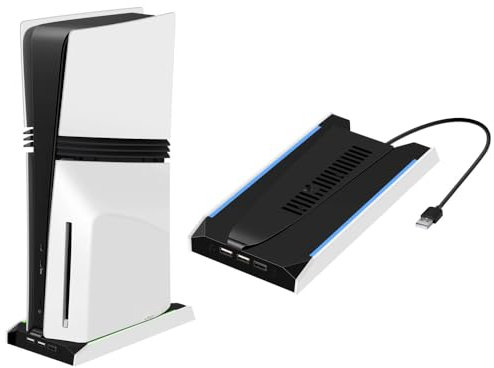 Support de charge avec ventilateur de refroidissement pour PS5 PRO/pour console PS5 Slim numérique/disque, double contrôleur avec 8 lumières RVB, support multifonctionnel, base lumineuse colorée