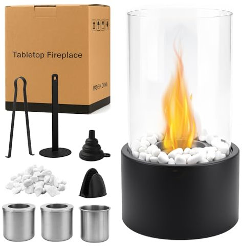 Cheminée de table d'intérieur avec 2 chambres de combustion, cheminée au bioéthanol, durée de combustion jusqu'à 4 heures, utilisable pour dîner, fête, décoration de balcon, crée une atmosphère