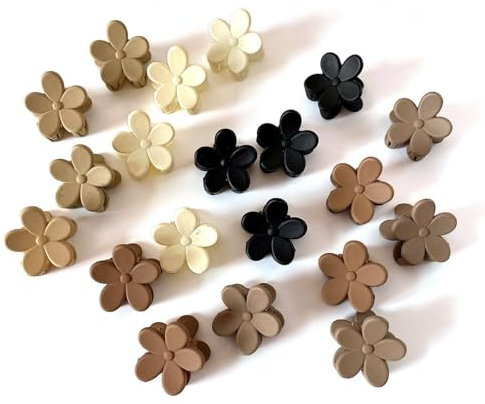 20 Pinzas de Pelo Antideslizantes Mate Plástico Flor - Accesorios Diarios para Mujeres y Niñas - Ideales para Bodas, Fiestas Playa, Piscina y Vacaciones - Tamaño Pequeño (Colores Aleatorios)
