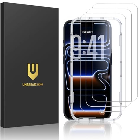 UNBREAKcable Screen Protector for iPhone 17 Pro 6.3 inch - 3Pack | 9H Hardness Tempered Glass with Installation Frame, Anti-Scratch, Bubble-Free, Anti-Fingerprint, HD Clear, Case-Friendly