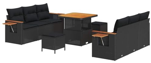 vidaXL Gartensofa-Set 9 STK. 8-Sitzanzahl Schwarz