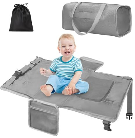 Zyphoria Kleinkind-Flugzeug-Reisebett, Flugzeugsitzverlängerung für Kinder, ein Muss für Kleinkinder, Baby-Reiseutensilien zum Fliegen, tragbare Reisetasche, Fußstütze für Flüge (grau)
