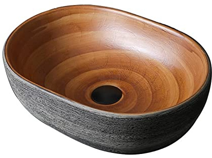 SnamicE Waschbecken aus Keramik, oval, handgefertigt, Aufsatzwaschbecken, 39,9 x 26,9 x 13 cm, A,A
