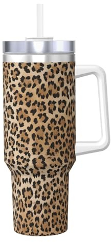 ZSUUGJ Leopard Skin 40oz Insulated Tumbler with Handle and Straw Lid Insulated Travel Mug, Coffee Cup, Reusable Water Bottle, Ideal for Car, Work, Gift
