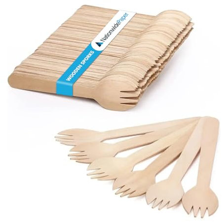 Nationwide Paper Wooden Sporks Made from sustainably sourced Wood, compostable and Biodegradable, 500 Pack