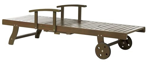 Beliani Acacia Wood Garden Sun Lounger Reclining with Wheels Classic Design with Grey Melange Cushion Amantea Premium II
