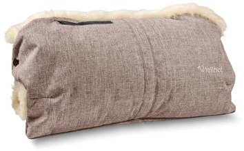 Fellhof Handwärmer Kinderwagen Lammfell & Tuch Blaubaer | Kinderwagen Muff Winddicht & Wasserabweisend | Universalgröße, Einfache Befestigung mit Druckknöpfen | Kinderwagen Handschuhe Warm