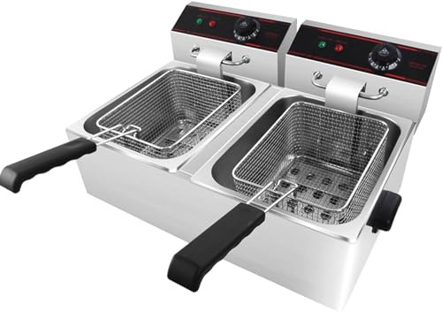 GUHPZA Friteuse Professionnelle, Friteuse Électrique avec 2 Paniers, Friteuse De Comptoir en Acier Inoxydable pour Usage Commercial Et Domestique, Capacité De Cuve Double 8 L X 2 Friteuse