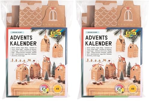 folia 9385 - Adventskalender-Set Hygge Dorf, DIY Bastel-Set mit Geschenk-Schachteln zum Befüllen, 24 Häuser zum Aufhängen oder Aufstellen, als Geschenk und besondere Weihnachts-Deko,wiederverwendbar