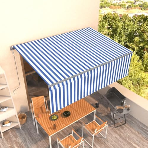 Owoxanthellate Markise Balkon 4,5x3 m Automatisch einziehbar Blau Weiß Anthrazit Alu Rahmen wetterfest 226 W Motor Fernbedienung Handkurbel für Terrasse Garten und Camping