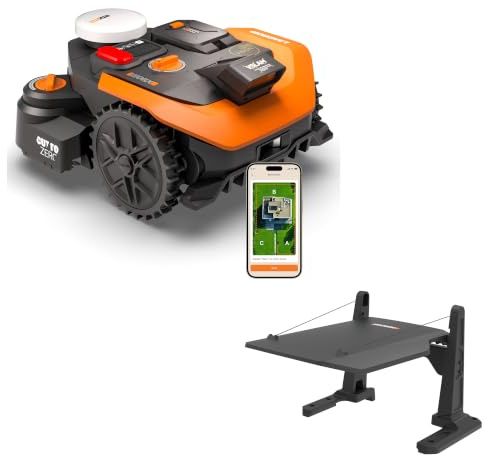 WORX Vision Cloud 2WD WR318E Robot Tondeuse 1800 m² sans Fil périphérique + Garage (évitement d'obstacles par IA, Navigation VSLAM + RTK, cartographie Auto, contrôle Via app, Cut-to-Zero)