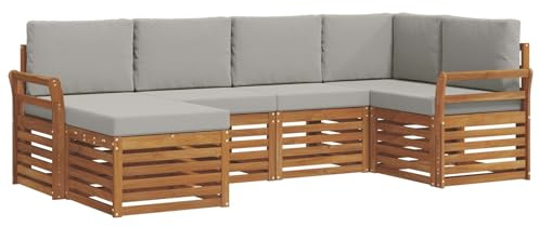 vidaXL Sofagarnituren 6 pcs Natürlich und Hellgrau Massivholz Akazie, Gartenlounge, modernes Outdoor-Sofa, strapazierfähige Möbel, Terassenkomfort-Set