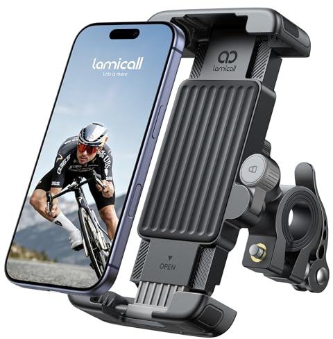 Lamicall Handyhalterung Fahrrad Lenker, Motorrad Handyhalter Fahrradlenker | [1s verriegelt] Universale Fahrrad Handy Halterung für MTB E Scooter, Handy Fahrradhalterung für iPhone, Samsung Smartphone