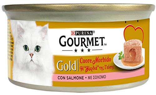 Purina Gourmet Gold, weiches Herzen, Nassfutter für Katzen mit Lachs, 24 Dosen à 85 g