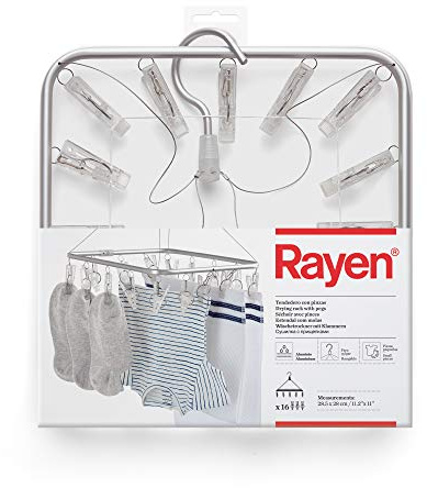 Rayen Klammern | Wäscheständer zum Aufhängen | Kleine Wäsche | Geeignet für Innen und Außen, 5 x 28 cm, Aluminium, Grau/Transparent, 28,5 x 28 x 39 cm