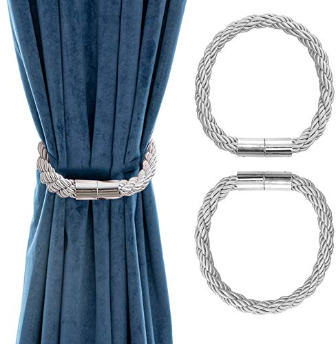 HSTYAIG Magnetische Vorhang Raffhalter Vorhang Clips Seil Rückwärtige Vorhang Halter Schnallen Vorhang Binder Gardinenhalter für Haus Dekoration 2 Stück(Grau)