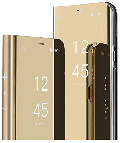 MRSTER Note 20 Ultra Hülle Clear View Standing Cover, Spiegel Handyhülle Schutzhülle Flip Case mit Standfunktion hülle für Samsung Galaxy Note 20 Ultra / Note20 Ultra 5G. Flip Mirror: Gold