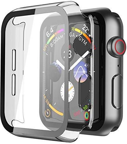 Recata Transparente PC Coque Compatible avec Apple Watch Serie 6 Se Series 5 Série 4 44mm, Protection écran Ultra Mince Verre trempé - HD Clair - Pack de 2