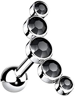 Taffstyle Piercing Stecker mit Multi Kristall Bogen Glitzer Steinen Ohr Cartilage Tragus Helix Ohrpiercing Barbell Stab Kugel Knorpel Silber Schwarz