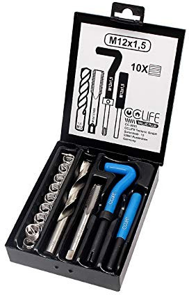 CCLIFE Coffret Filet rapporté M5-M6-M8-M10-M12-M14-M16,kit réparation Filetage Size:M12 X 1,5